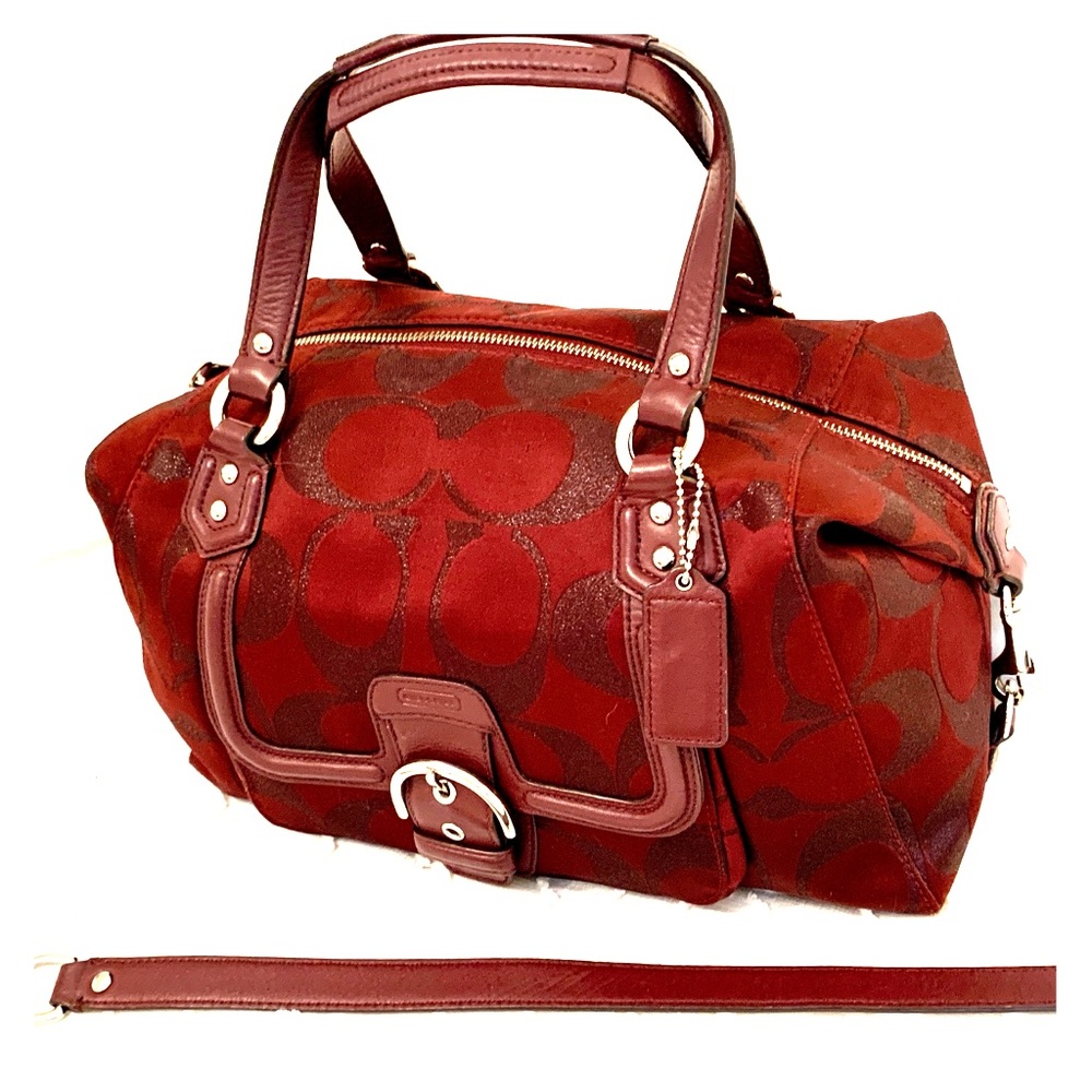 Burgundy signature Coach logo hobo style bag